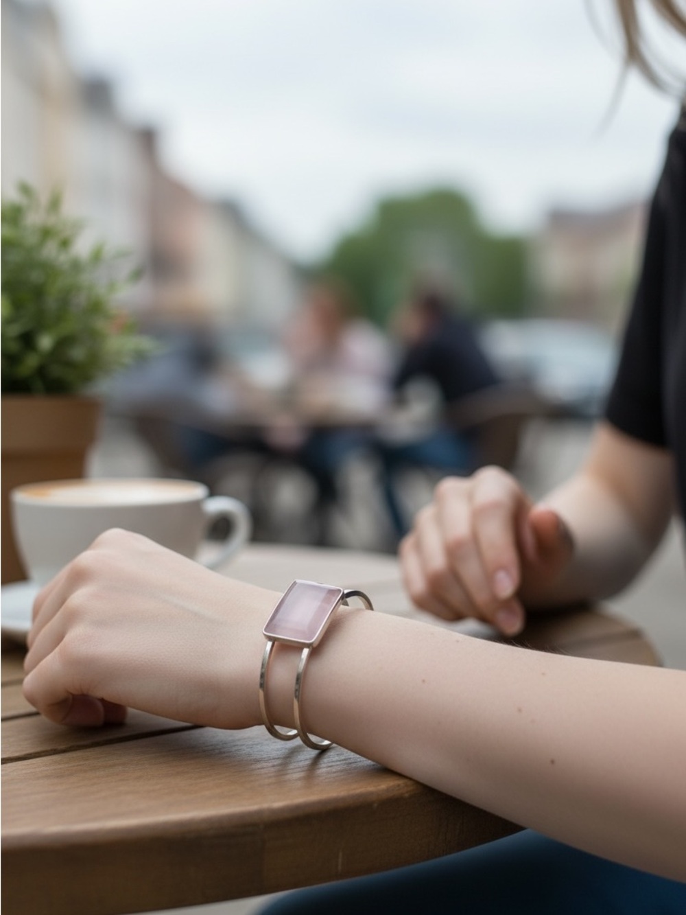 5/8 Smart Bracelet with Pink Stone Accent - Minimalist Wearable